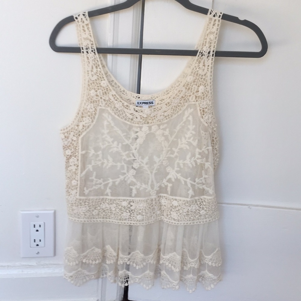 Express Off White Colored Lace and Mesh Tank